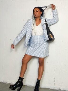 Jules & Leopold Light Blue Gingham Blazer Suit, 1X